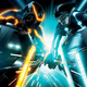 Lightcycles battling in Tron Legacy.